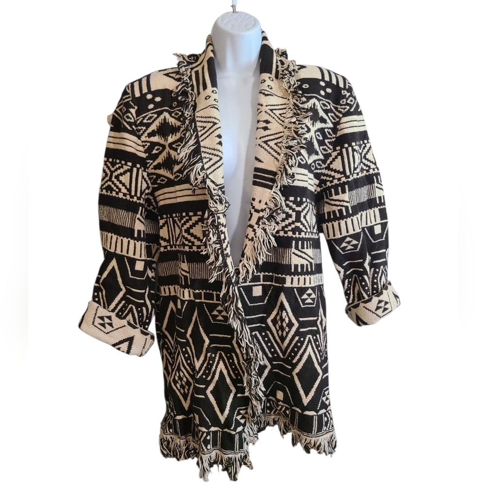 MARK ANTHONY HANKINS Fringed Tribal Cardigan S/M